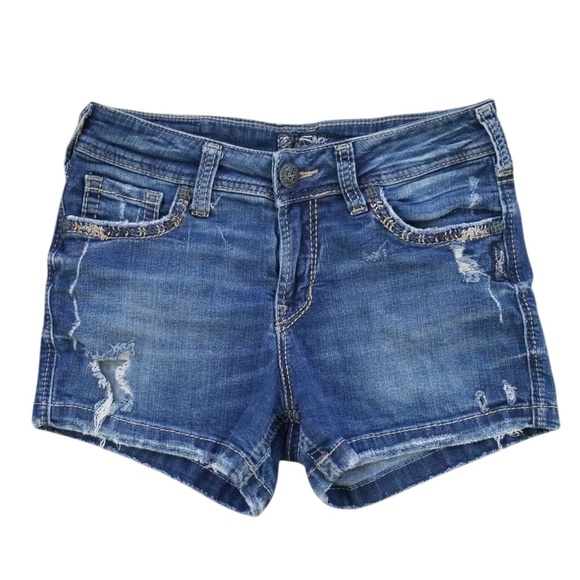 Silver Jeans Co. Distressed Suki Mid Super Stretch‎ Jean Shorts Size 29 - Picture 1 of 10